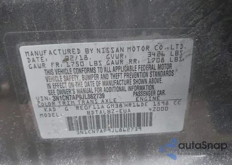 2018 Nissan Versa 1.6 Sv z USA, uszkodzony, nr VIN 3N1CN7AP9JL862739